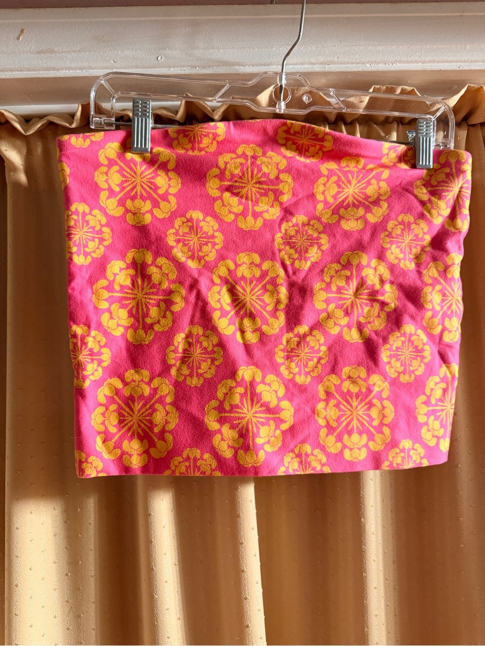 Vibrant Pink Strapless Top with Yellow Puakenikeni Print